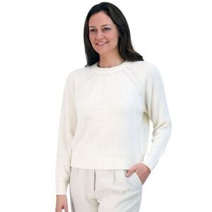 French Connection Women's Embellished Cream Sweater Size XL